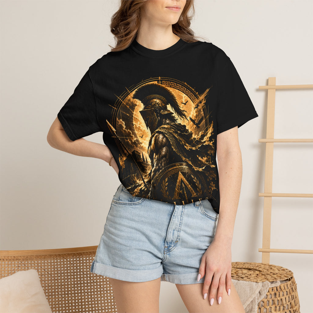 Achilles Warrior Illustration T-shirt | Spartan Helmet Greek Mythology Tee