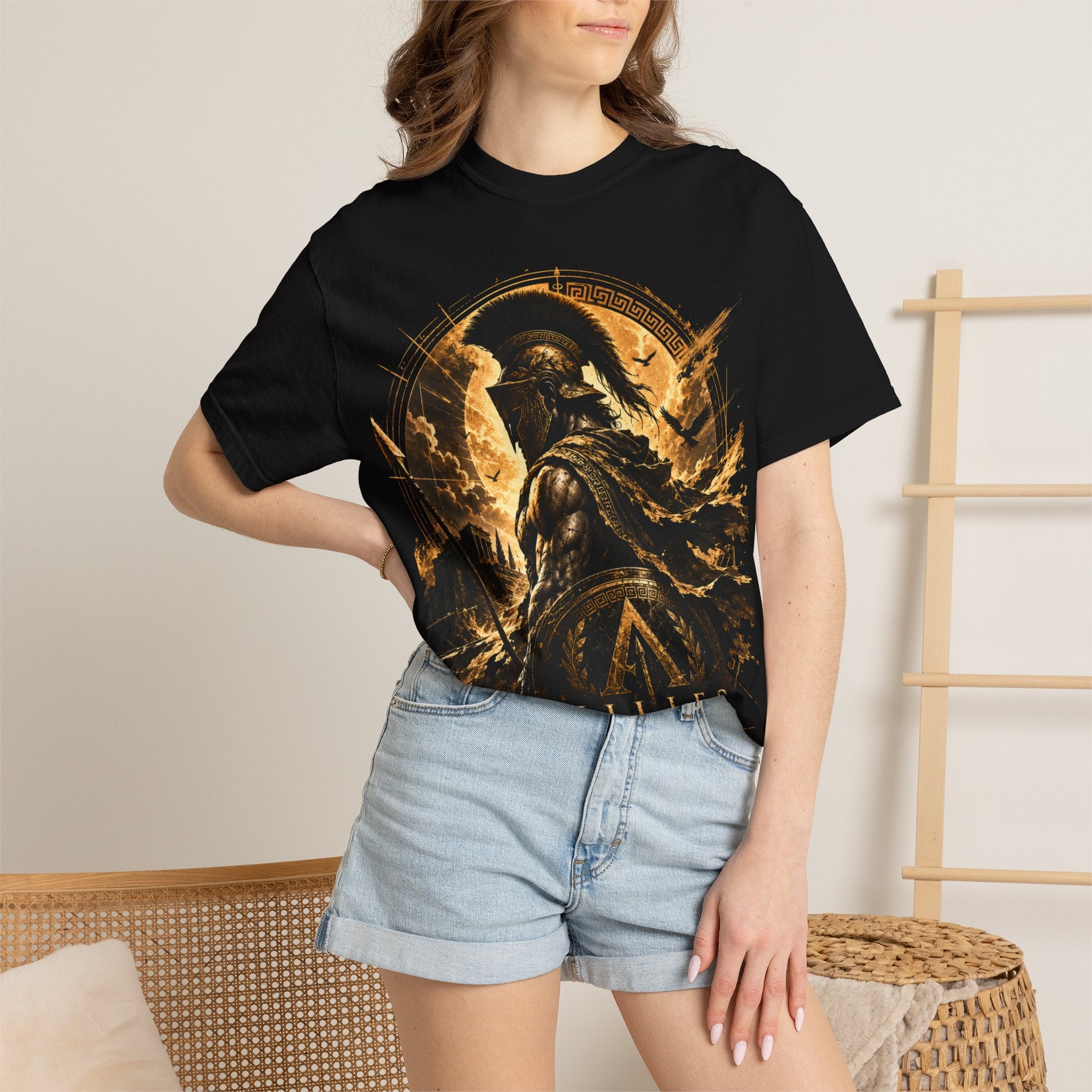 Achilles Warrior Illustration T-shirt | Spartan Helmet Greek Mythology Tee
