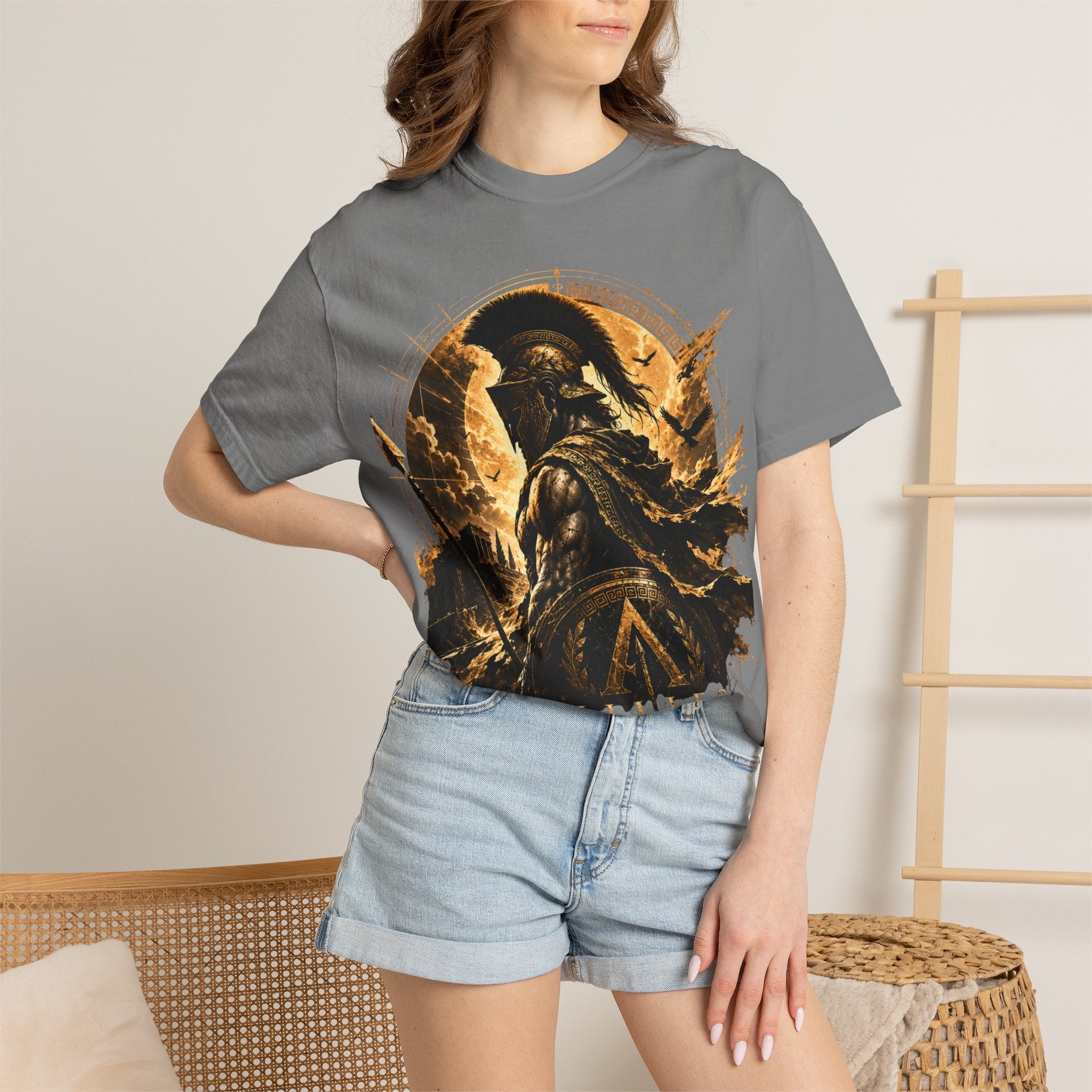 Achilles Warrior Illustration T-shirt | Spartan Helmet Greek Mythology Tee