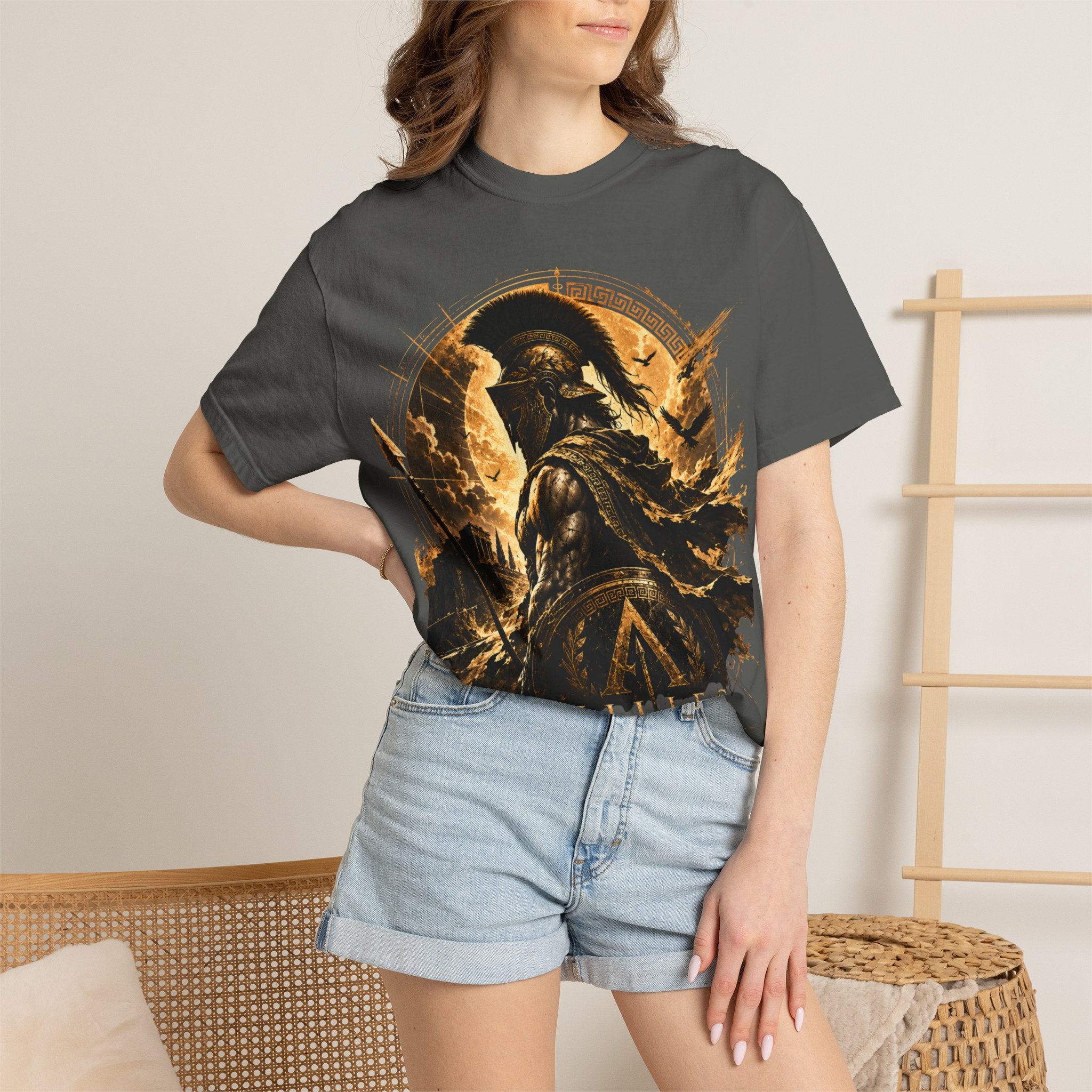 Achilles Warrior Illustration T-shirt | Spartan Helmet Greek Mythology Tee