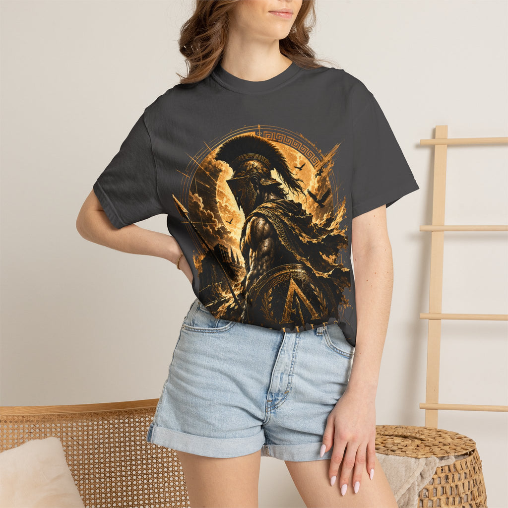 Achilles Warrior Illustration T-shirt | Spartan Helmet Greek Mythology Tee