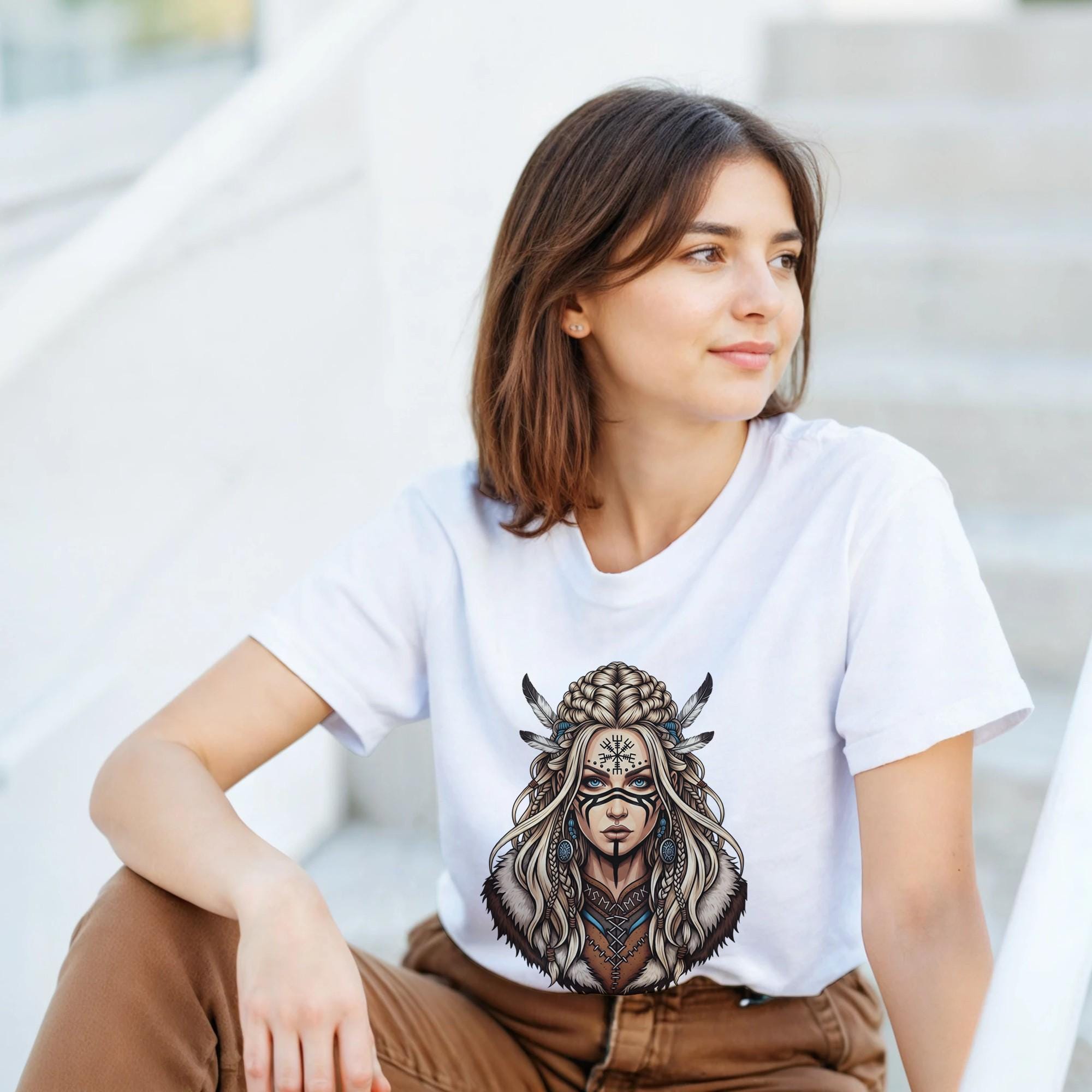 Minimalist Shaman Girl T-Shirt - Handmade Cotton Tee - Casual Wear & Unique Design